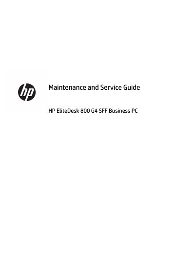 HP EliteDesk 800 G4 SFF Business PC Maintenance and Service Guide - cover page