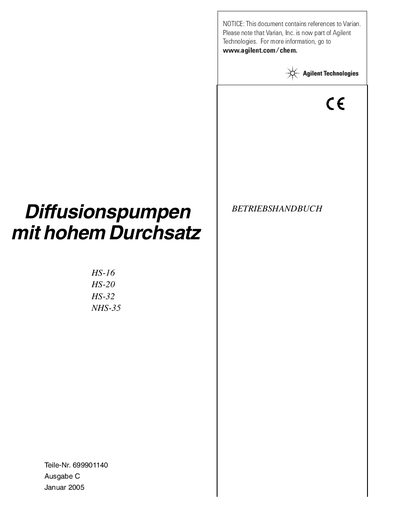 Agilent Technologies High Throughput Diffusion Pumps Operating Instructions - cover page