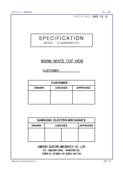 Samsung SLSNNWW815TS LED Package Datasheet - cover page