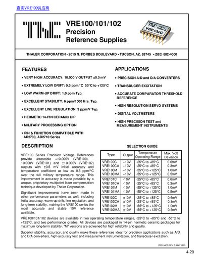 Thaler Corporation VRE100/101/102 Precision Reference Supplies Datasheet - cover page