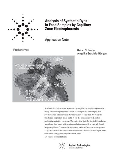 Analysis of Synthetic Dyes in Food Samples by Capillary Zone Electrophoresis Application Note - cover page