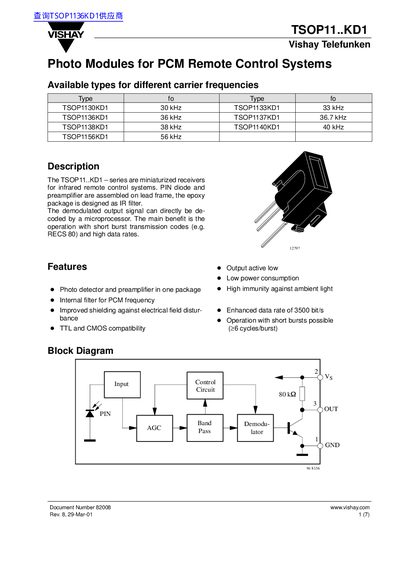 Vishay TSOP11..KD1 Photo Modules Datasheet - cover page