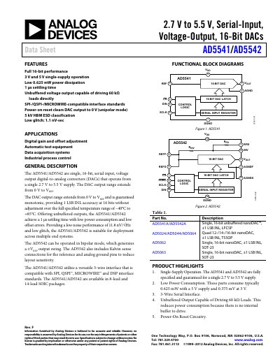 Analog Devices AD5541/AD5542 Datasheet - cover page