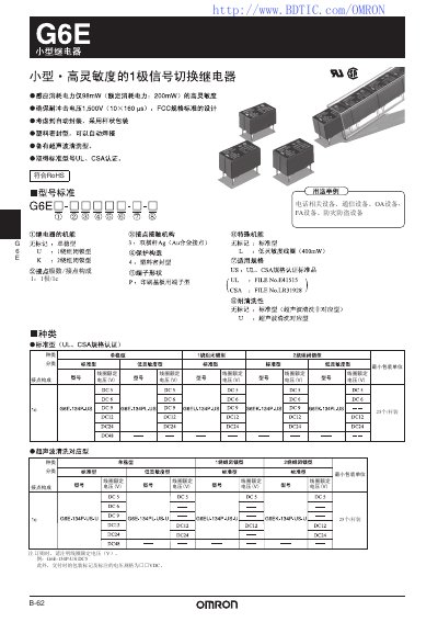 Omron G6E Relay Service Manual - cover page