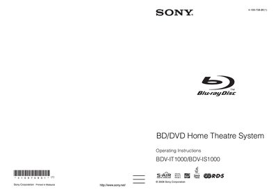 Sony BDV-IT1000/BDV-IS1000 User Manual - cover page