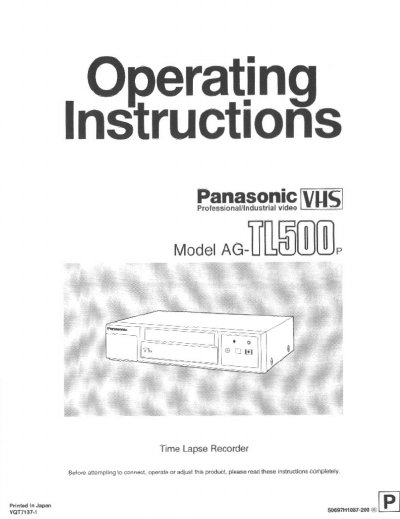 Panasonic AG-TL500 Time Lapse Recorder User Manual - cover page