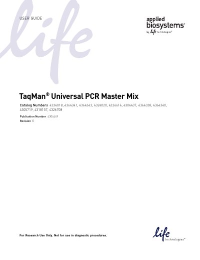 Life Technologies Universal PCR Master Mix User Guide - cover page