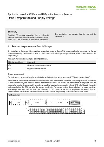 Sensirion SF04 Application Note Read Temperature and Supply Voltage