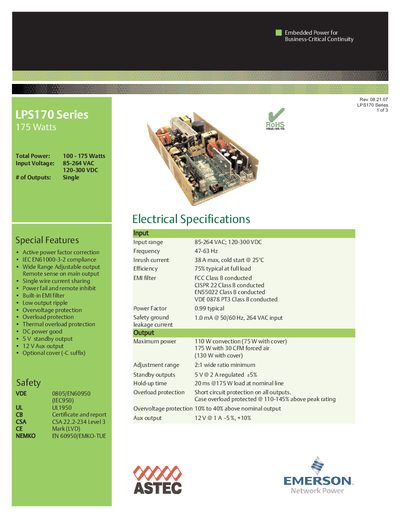 Emerson LPS170 Series 175-Watt Manual - cover page