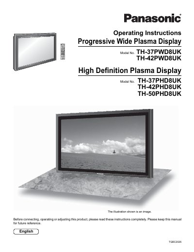 Panasonic TH-37PWD8UK/TH-42PWD8UK/TH-37PHD8UK/TH-42PHD8UK/TH-50PHD8UK Plasma Display Operating Instructions - cover page