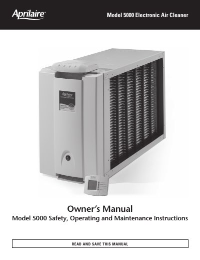 Aprilaire Model 5000 Electronic Air Cleaner Owner's Manual - cover page