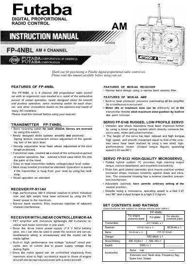 Futaba FP-4NBL Digital Proportional Radio Control Set User Manual - cover page