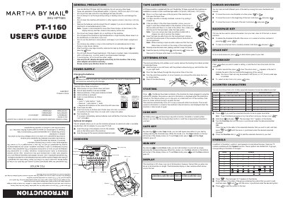 Brother PT-1160 Label Maker User's Guide - cover page