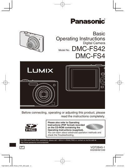Panasonic DMC-FS42 Digital Camera Operating Instructions