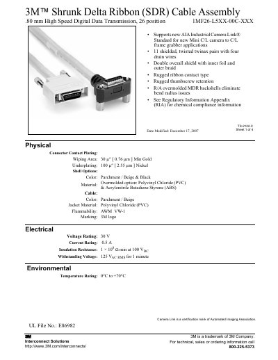 3M 1MF26-L5XX-00C-XXX Cable Assembly Product Leaflet - cover page
