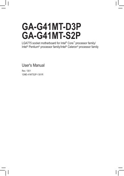 Gigabyte GA-G41MT-D3P/GA-G41MT-S2P Motherboard User Manual - cover page