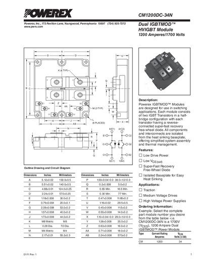 Powerex CM1200DC-34N IGBT Module Datasheet - cover page