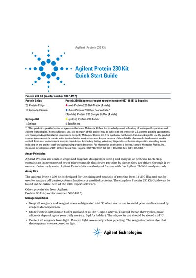 Agilent Protein 230 Kit Quick Start Guide - cover page