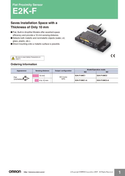 Omron E2K-F Flat Proximity Sensor Handbook