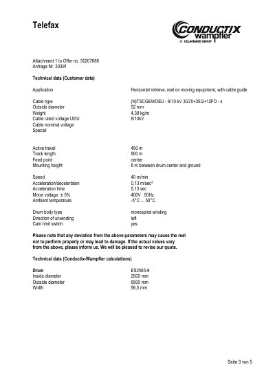 Conductix-Wampfler ES2565-9-K201.3/160/10 Technology Data - cover page