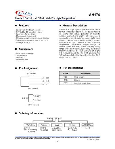 AnaChip AH174 Datasheet - cover page