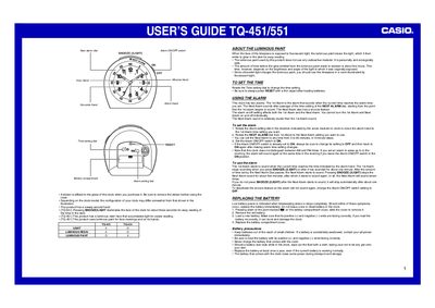 Casio TQ-451/551 Clock User's Guide - cover page