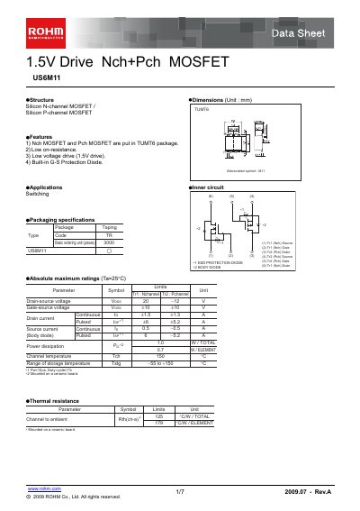 ROHM US6M11 Dual MOSFET Datasheet
