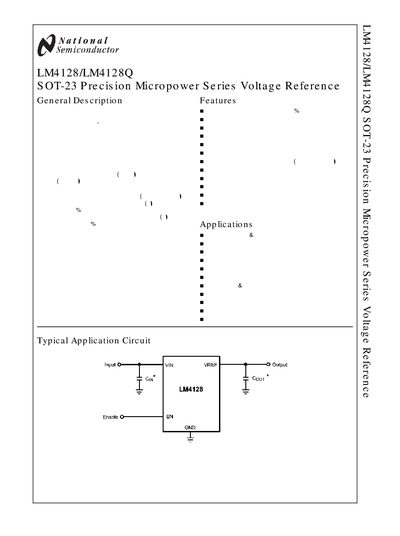 NATIONAL SEMICONDUCTOR - October 23 2008 LM4128/LM4128Q SOT-23 Precision Micropower Series Voltage Reference General Description Manual - cover page
