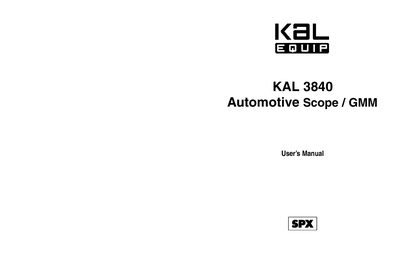 SPX KAL 3840 Automotive Scope / GMM User's Manual - cover page