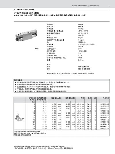 Bosch Rexroth ED07 Pressure Regulator Valve Manual - cover page