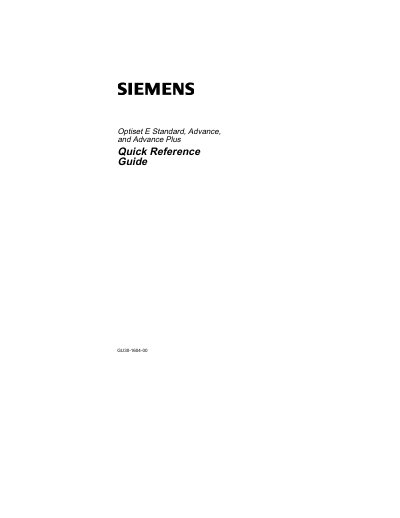 Siemens Optiset E Standard, Advance, Advance Plus Quick Reference Guide - cover page