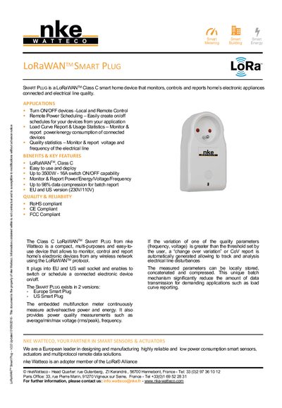 nkeWatteco LoRaWAN Class C Smart Plug Product Leaflet - cover page