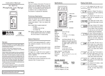 Hanna Instruments HI 93713 Phosphate Low Range ISM Instruction Manual - cover page