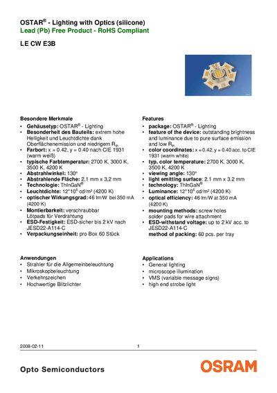 OSRAM LE CW E3B LED Datasheet - cover page