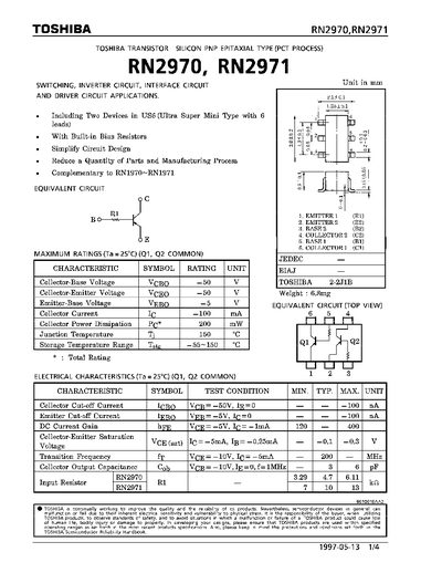 Toshiba RN2970/RN2971 Transistor Datasheet - cover page