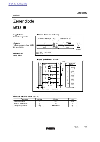ROHM MTZJ1 1B Zener Diode Datasheet - cover page