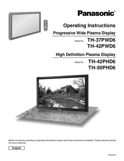 Panasonic TH-37PWD6 / TH-42PWD6 Plasma Display Operating Instructions