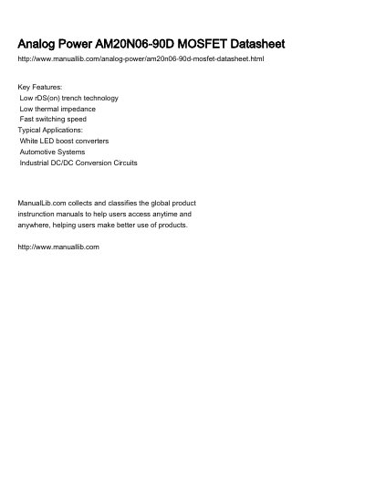 Analog Power AM20N06-90D N-Channel MOSFET Datasheet - cover page