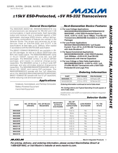 Maxim RS-232 Transceiver Series (MAX202E‑MAX213E, MAX232E/MAX241E) Datasheet - cover page
