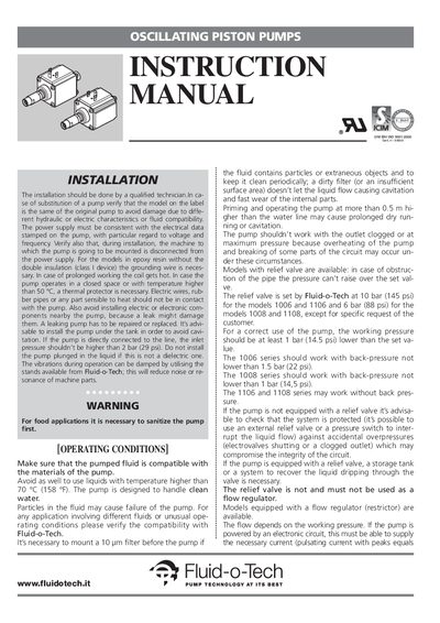 Fluid-o-Tech Oscillating Piston Pumps Instruction Manual - cover page