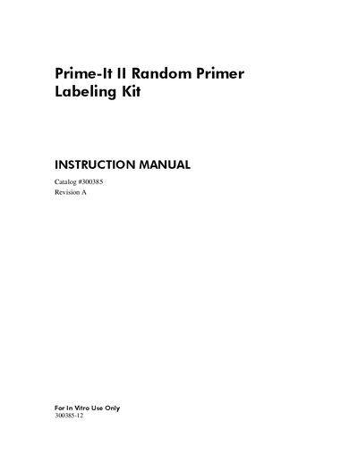 Agilent Prime-It II Random Primer Labeling Kit Instruction Manual - cover page