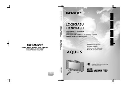 Sharp LC-26GA5U/LC-32GA5U Liquid Crystal Television Operation Manual - cover page