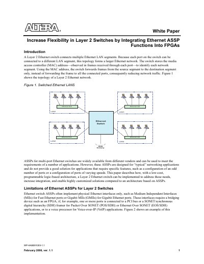Altera White Paper: Increase Flexibility in Layer 2 Switches by Integrating Ethernet ASSP Functions Into FPGAs - cover page