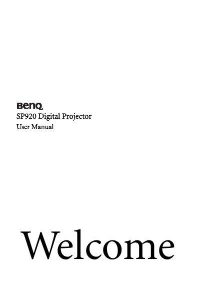 BenQ SP920 Digital Projector User Manual