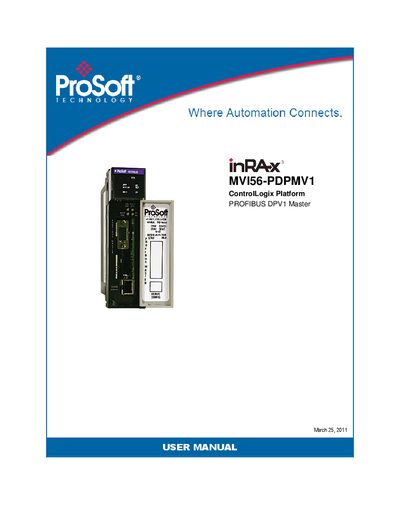 ProSoft MVI56-PDPMV1 PROFIBUS DPV1 Master User Manual