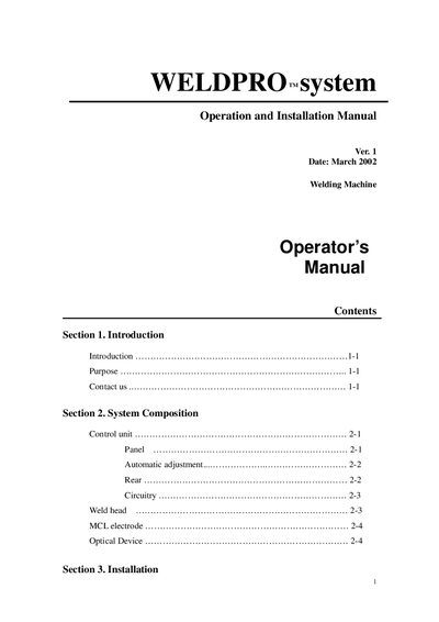 WELDPRO System Welding Machine Operation and Installation Manual - cover page
