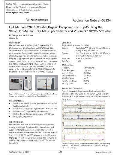 Varian 210-MS GC/MS EPA Method 8260B Application Note - cover page