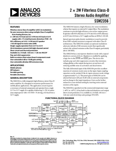 Analog Devices SSM2356 Audio Amplifier Products Handbook - cover page