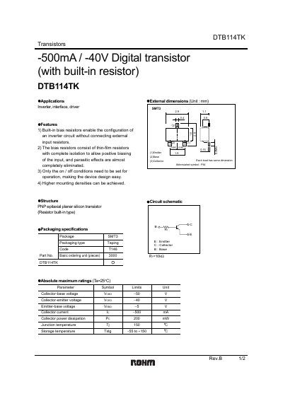 ROHM DTB1 14TK Datasheet - cover page