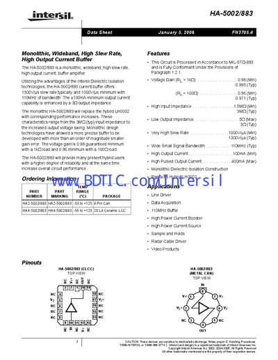 Intersil HA-5002/883 Datasheet - cover page